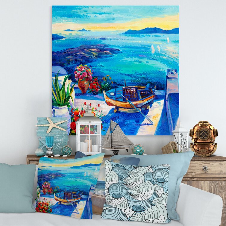 Sea View With Little Red Flowers - Print on Canvas