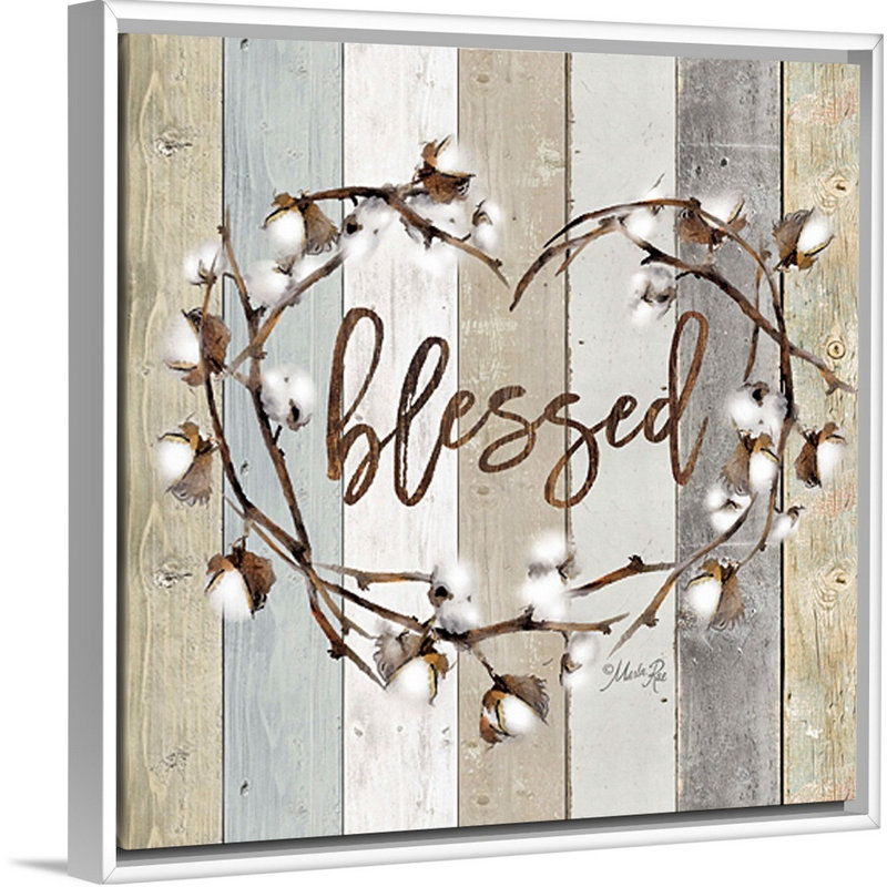 «Blessed Cotton Wreath» par Marla Rae, reproduction d'art textuel sur toile, H 13,25 po x l 13,25 po, Blanc