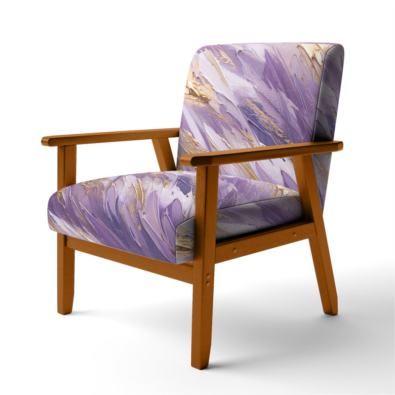 Fauteuil moderne rembourré mauve et doré Dynamic Abstractions II, Accoudoirs carrés bruns
