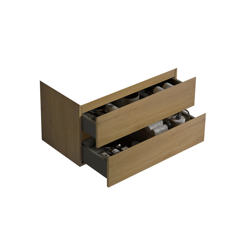 Armoire murale moderne en chêne naturel, deux tiroirs pour salle de bain organisée sans lavabo fonctionnel