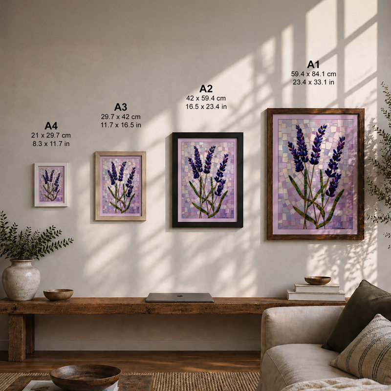 Lavender Sprigs Botanical - Framed Print, A2 - 59.4 x 42.0 cm, Unframed