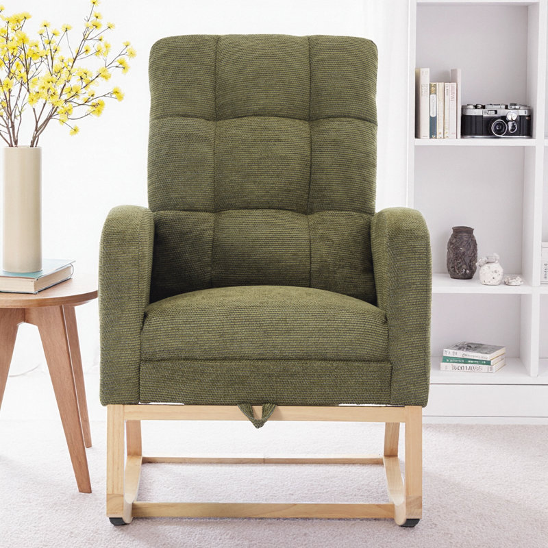 Dark Green Modern Plush Rocking Chair with Adjustable Footrest & Side Pocket — Ultimate Comfort Lounge Armchair, Dark Green