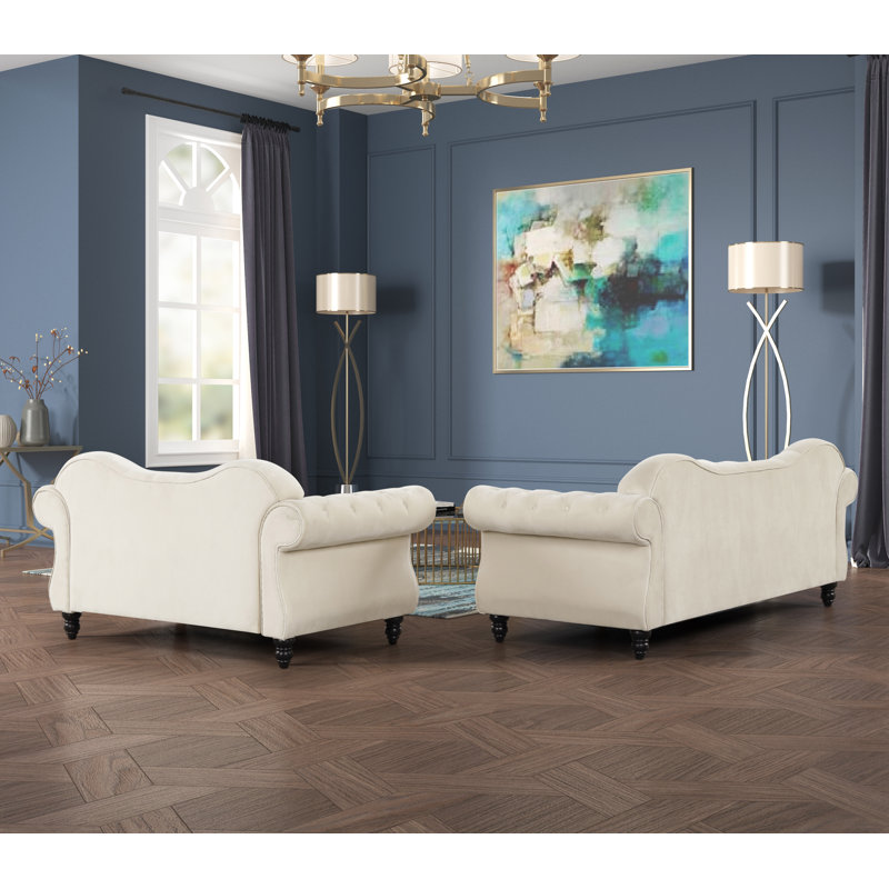 Ensemble de salon 3 pièces Yalfurnishings Ilgvars, Velours beige