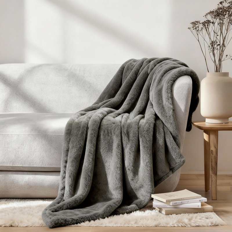 Superior Solid Polyester Reversible All-Season Fleece Throws Blanket, Silver, Full