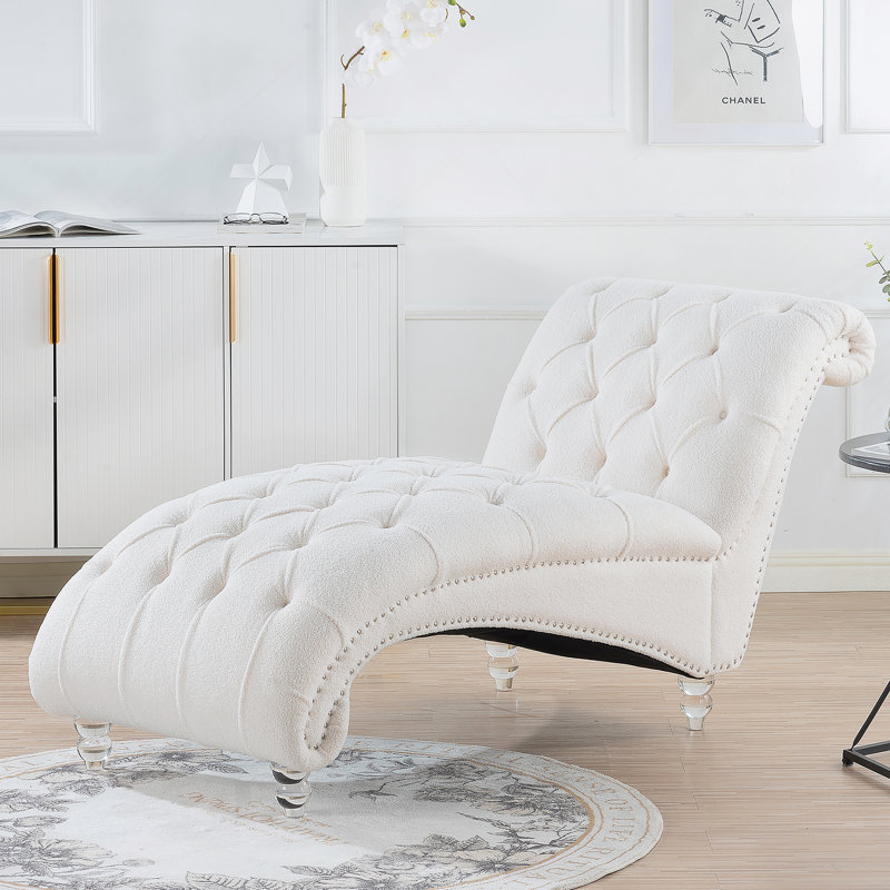 Chaise longue sans accoudoirs touffetée, Blanc, Blanc