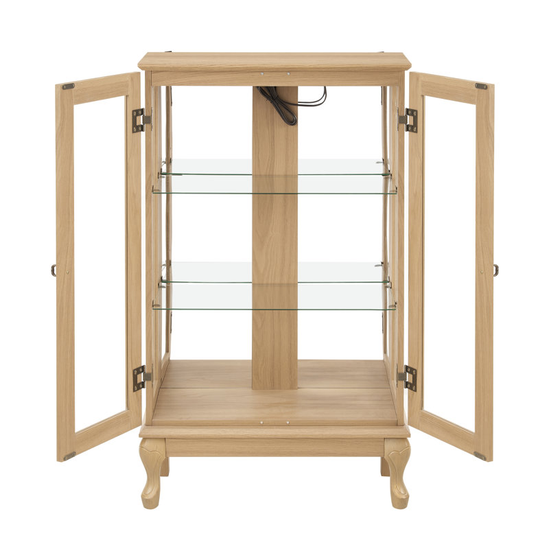 2 Doors Curio Cabinet with Tempered Glass Doors, Curio Cabinets with Mirrored Back Panel and Adjustable Shelves, Lighted Display Cabinet for Home, Office Light Bulb Included