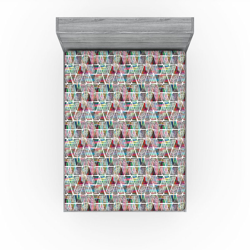 Drap-housse Ambesonne, Blanc, multicolore / géométrique, Drap-housse de taille très grand
