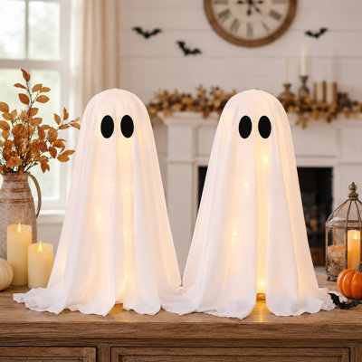 Set of 2 Lighted Halloween Ghost Decorations for Tabletop Display