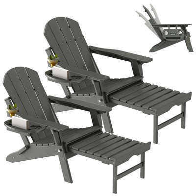 HDPE Folding And Adjustable Adirondack Chair With Ottoman