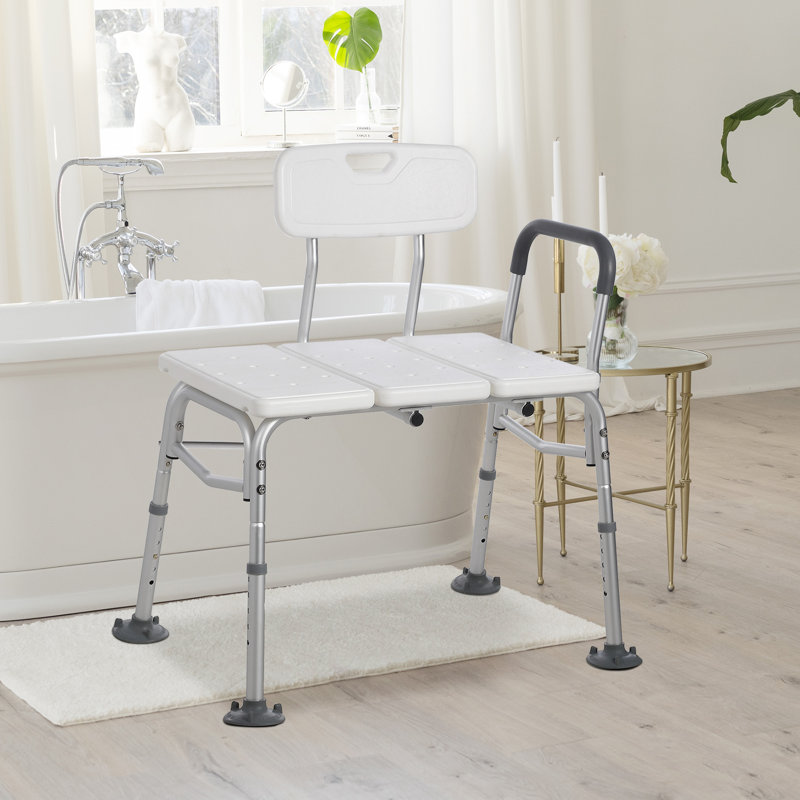 Banc de transfert de baignoire pour baignoire, chaise de douche compacte de 300 lb avec dossier et accoudoirs rembourrés, banc de douche à hauteur réglable, accoudoir pour transfert, siège de douche et ventouses pour personnes âgées, personnes à mobilité réduite