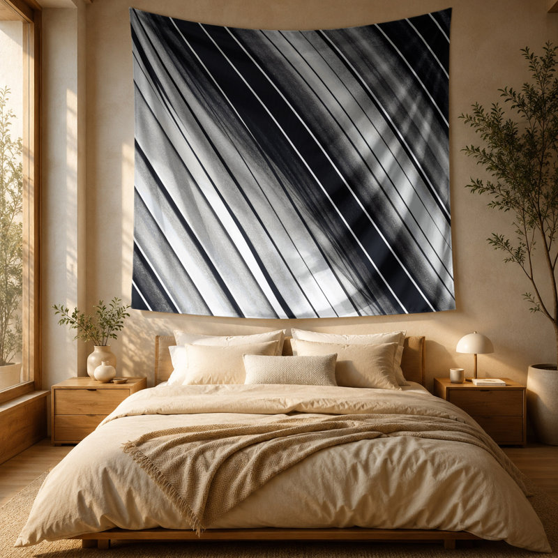 Tapisserie murale horizontale à rayures horizontales gris clair, 51 po x 60 po