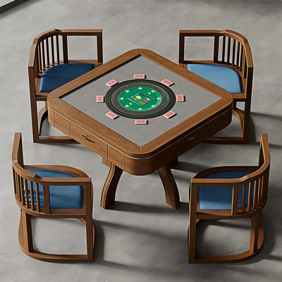 38.98"High-end Solid Wood Rubberwood Automatic Poker Table with 4 Chairs
