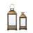 Solid Wood and Glass Lantern with Gold Metal Dome (Set of 2)