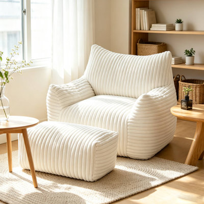 Corduroy Lazy Floor Sofa with Ottoman for Living Room Bedroom,Bean Bag Couch for Adult,Compressed Packing