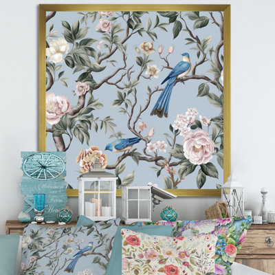 Minimalisme, oiseau sur fleurs V - impression