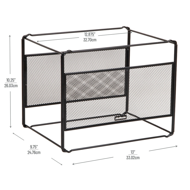  Hanging File Folder Organizer, Desktop Organizer, Storage, Office, Metal Mesh, 13"L x 9.75"W x 10.25"H, Black
