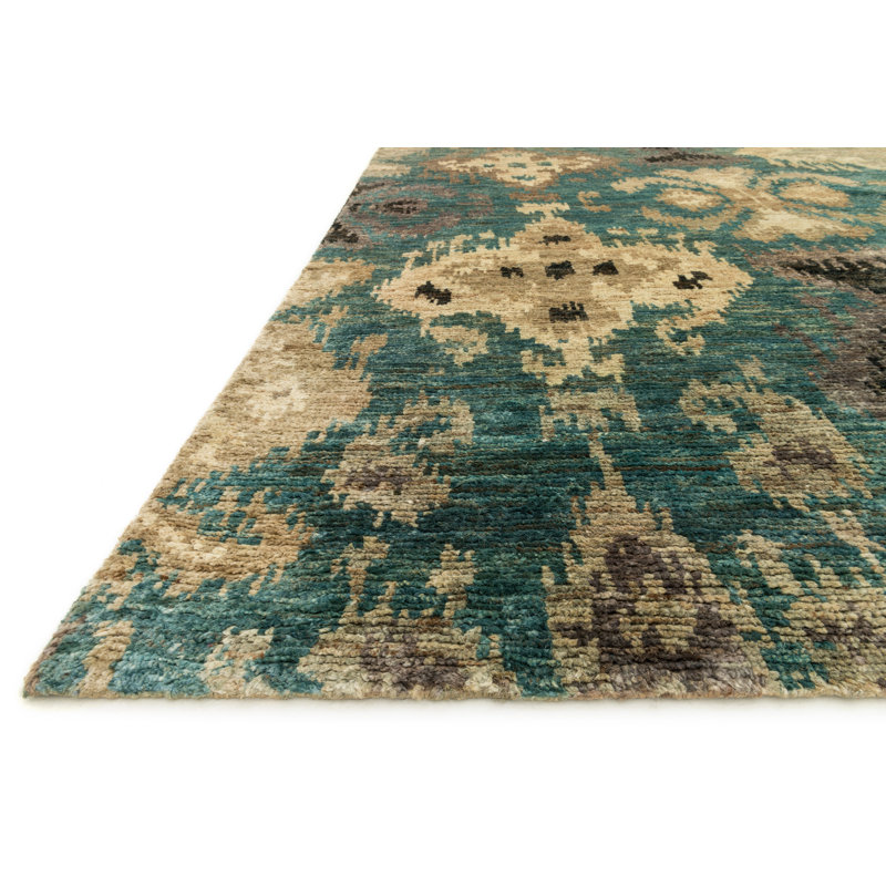 Tapis turquoise noué à la main Xavier