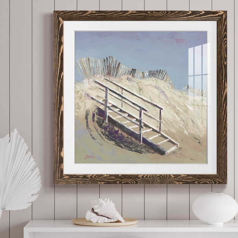 Beach Access - Cadre photo, reproduction d'art sur papier, H 27,5 po x l 27,5 po x P 1,5 po, Encadré de bois de noyer