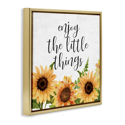 «Enjoy Little Things Sunflowers», art mural sur toile flottant noir, design par Kim Allen