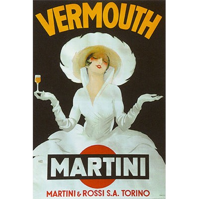 «Art for Less Vermouth Martini Spirits», publicité rétro sur toile tendue
