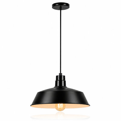 14-inch Industrial Black Pendant Barn Light Fixture with 10ft Adjustable Cord, Ceiling-Mounted Vintage Hanging Light Fixture for Indoor Use, 120V Hardwire, E26 Medium Base LED Compatible, UL Listed