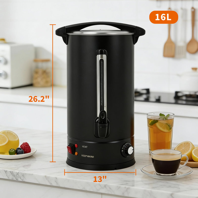 Percolateur et distributeur d'eau chaude à double paroi en acier inoxydable 16L