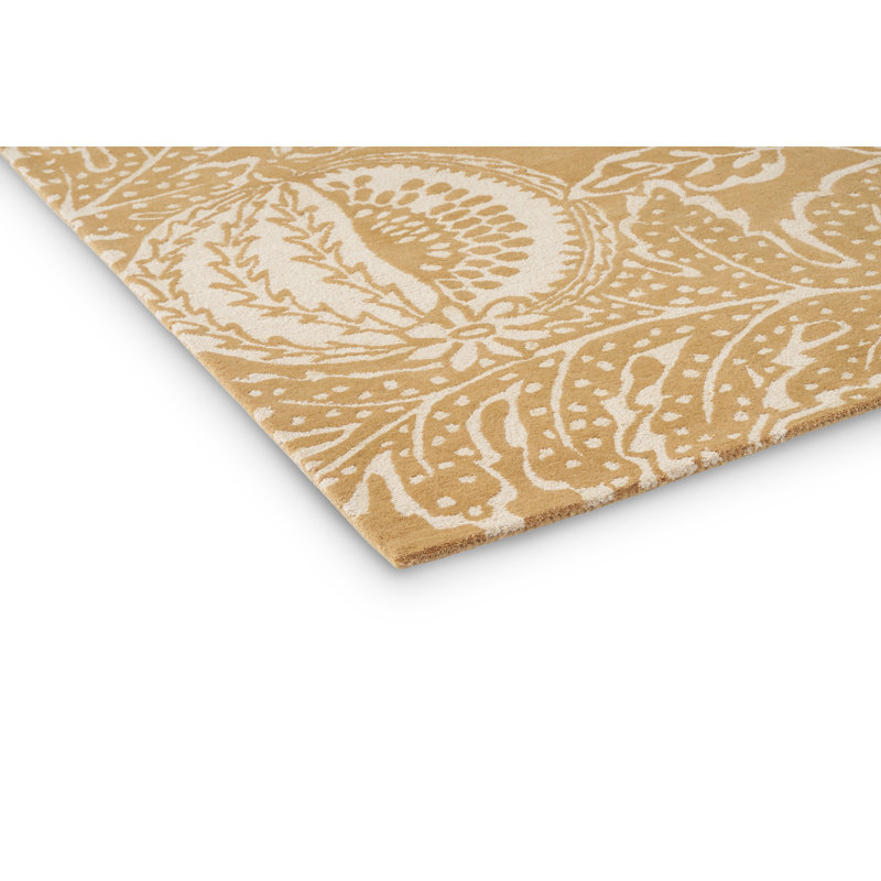 Sanderson Hand Tufted Wool Floral Area Rug in Ochre/White, Rectangle 4'7'' x 6'7''