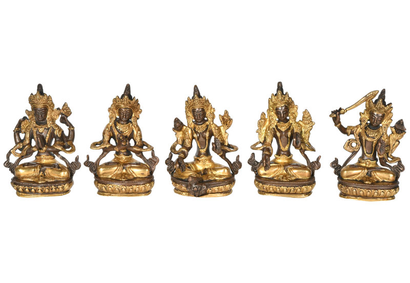 Ensemble de cinq divinités bodhisattvas