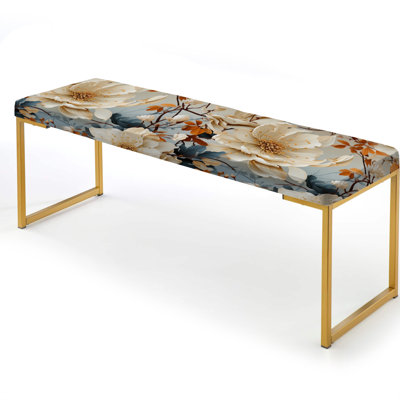Pastel Color Natural Blossom Floral Pattern - Floral Upholstered Gold Bench