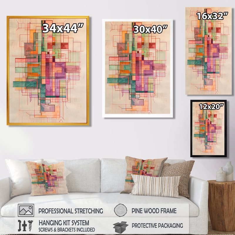 «Vintage Overlap Stillness I» - art mural géométrique, Toile avec cadre flottant or, H 40 po x l 30 po x P 1,5 po
