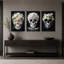 Ensemble de 3 toiles murales pour l'Halloween, motif de crâne floral blanc sur fond sombre-1284625015