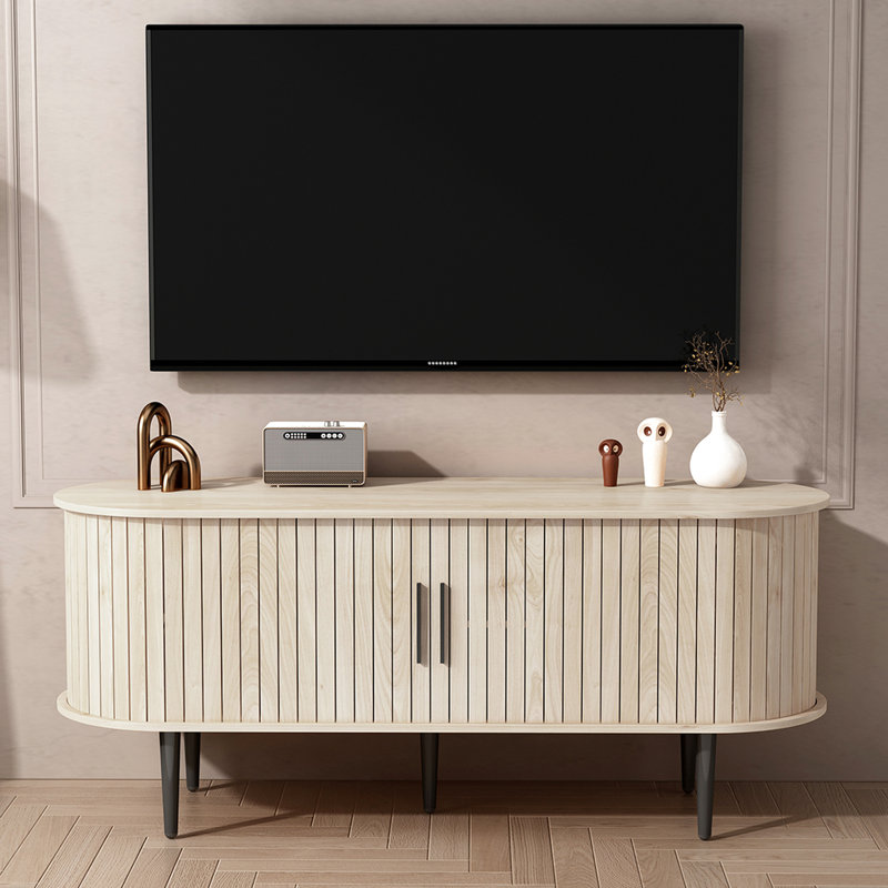 Meuble télé 47 po avec rangement et porte coulissante, idéal pour le salon, la chambre à coucher, le bureau, l'apparence moderne Mid-Century,