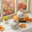 Décoration de table de citrouille en verre soufflé à la main pour la récolte d'automne pour marbre gris mère H 4,13 po