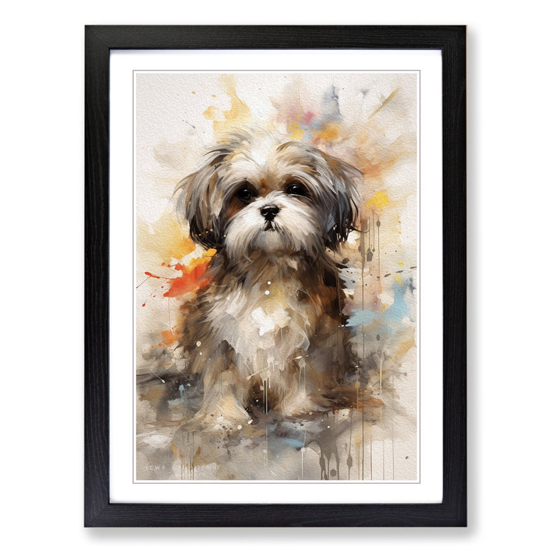 Shih Tzu Gestural - Single Picture Frame Print on Wood, Black Framed, 64cm H x 46cm W x 2cm D