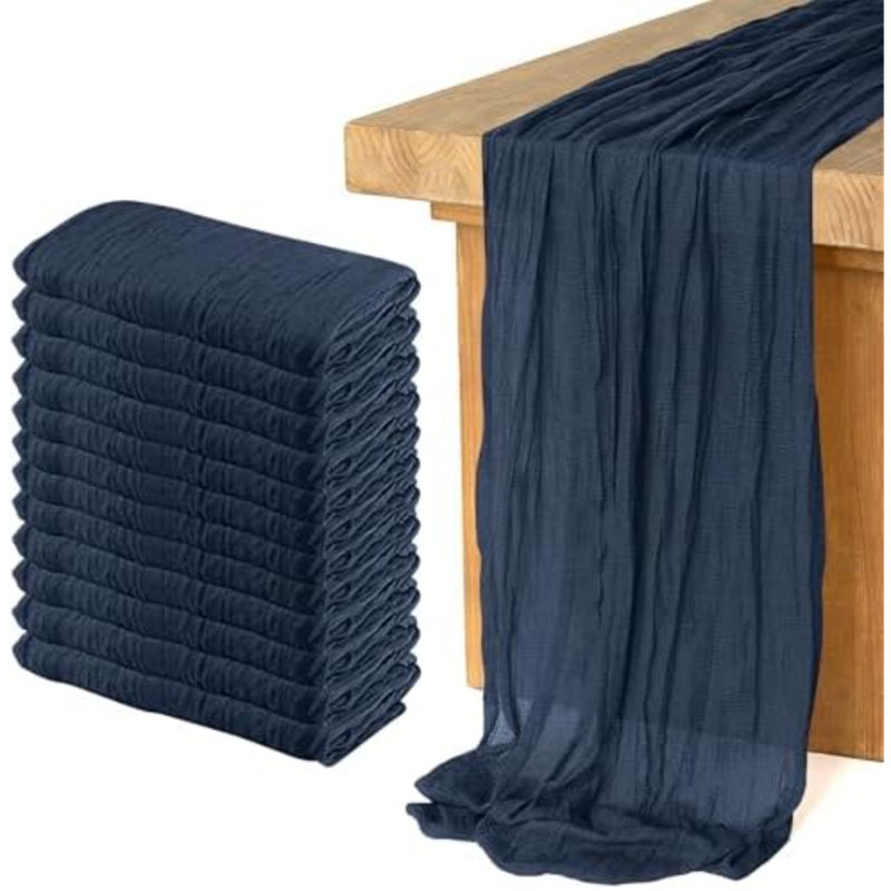 12 Pack Cheesecloth Table Runner 10Ft Christmas Gauze Boho Table Runners for Wedding Decor Bridal Shower Decorations Baby Shower Party(35" x 120")(Navy)
