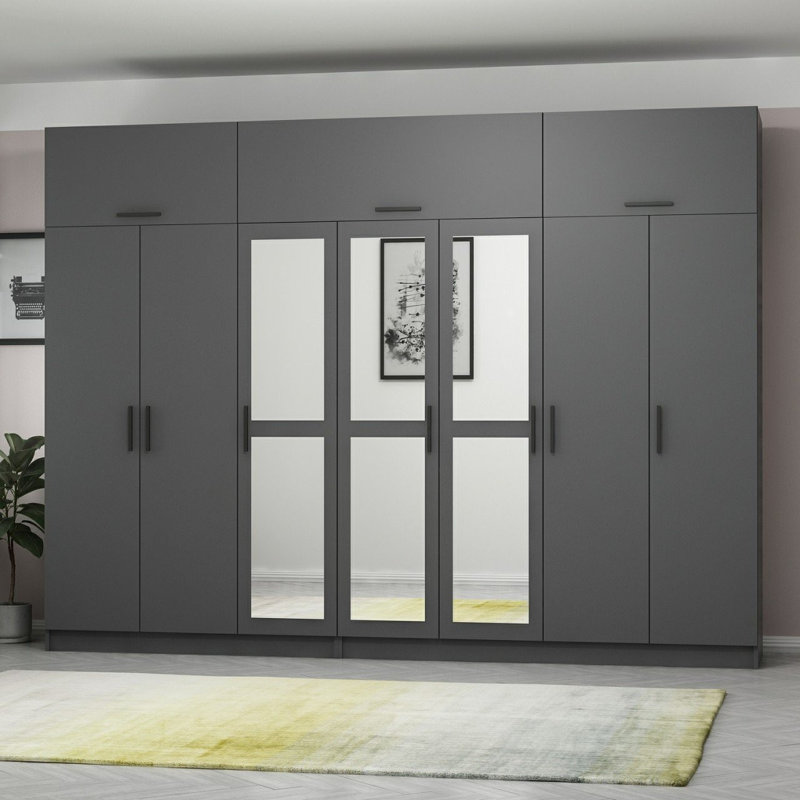 Elina 4 Door Manufactured Wood Wardrobe, 235cm H x 315cm W x 52cm D, Black