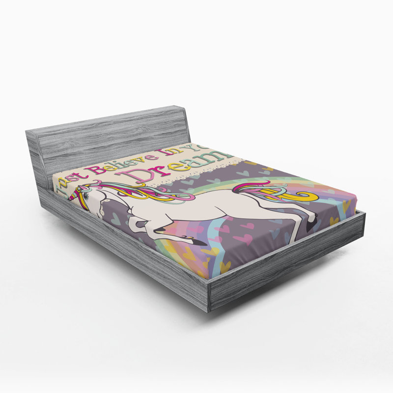 Drap-housse féminin Ambesonne, ensemble de 2 «Believe in Your Dreams Say Beige and Lilac», Drap-housse grand