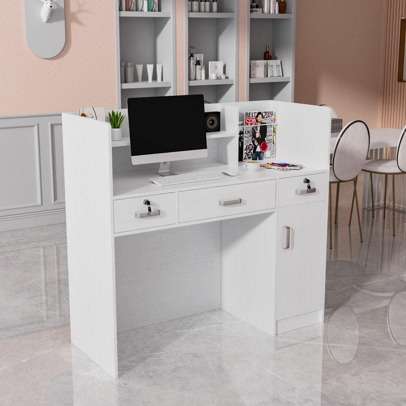 Rectangle Manufactured Wood Reception Desk, White