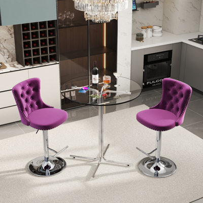 Ensemble de table de bar moderne en verre trempé 36 po avec tabourets de bar pivotants réglables en velours, base en métal