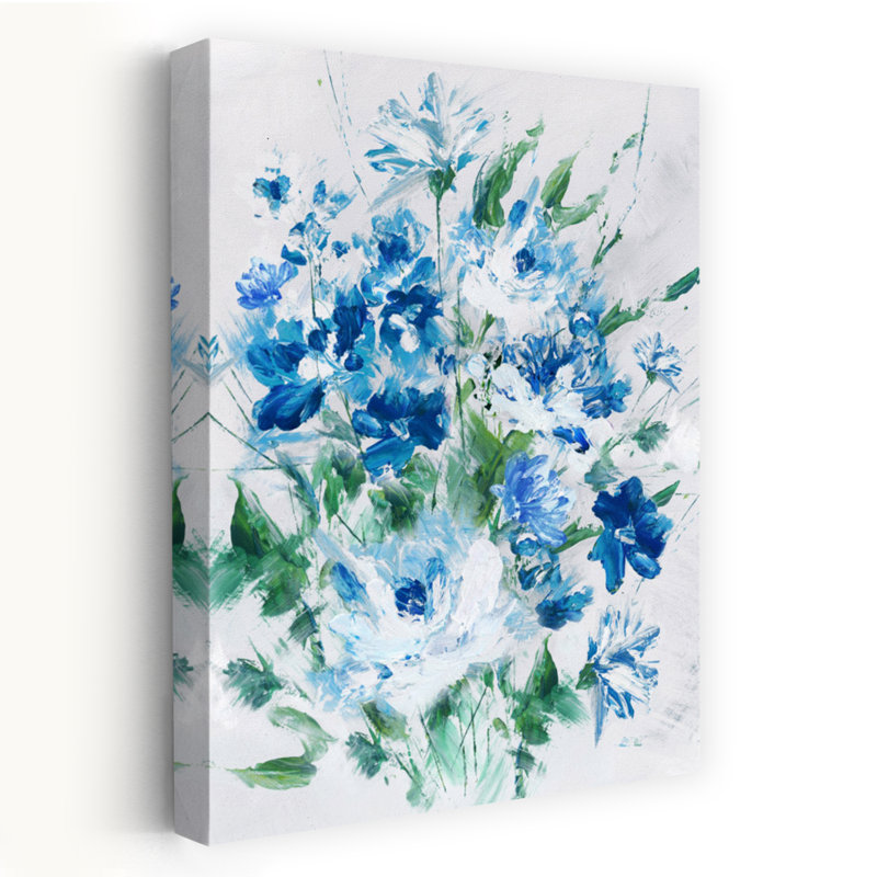 Art floral délicat et frais bleu frais, H 60 po x l 40 po