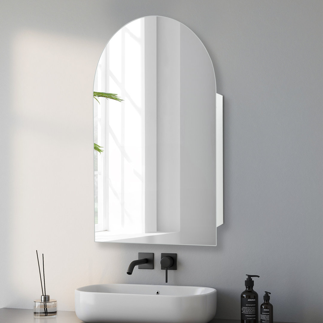 Arched Medicine Cabinets With Modern Storage, Recess Or Surface Mounted Bathroom Cabinets with Mirror, 2 Glass Shelves Frameless Mirror Cabinet
