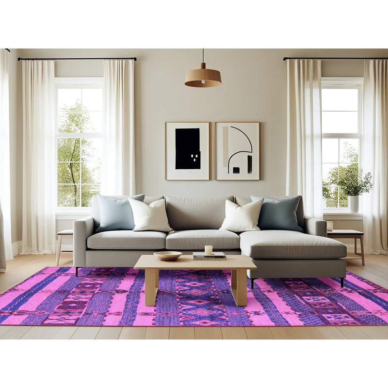 Washable Geometric Indoor Rug, Rectangle 6' x 9'