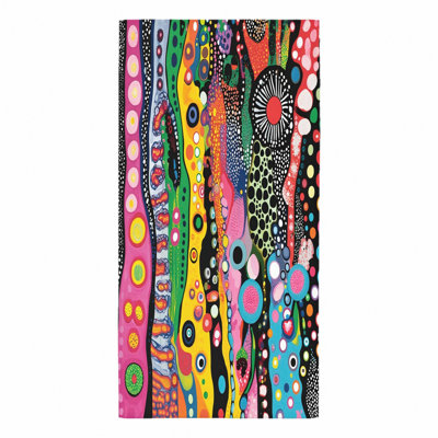 Serviette de plage à motif abstrait éclatant de 1 pièce, avec des formes et des points organiques colorés, parfaite pour la baignade, les voyages, les activités de plein air, la conception artistique unique