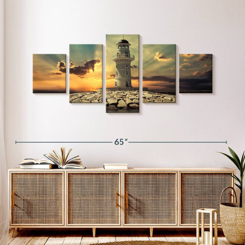 Sunset Behind Lighthouse, 24" H x 55" W