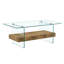 Table basse robuste de 40,3 pouces à double couche - plateau de table en verre trempé et pieds de table, avec une capacité de charge de 250 livres, décorée de placage de grain de bois, une table basse rétro et pratique-490443063