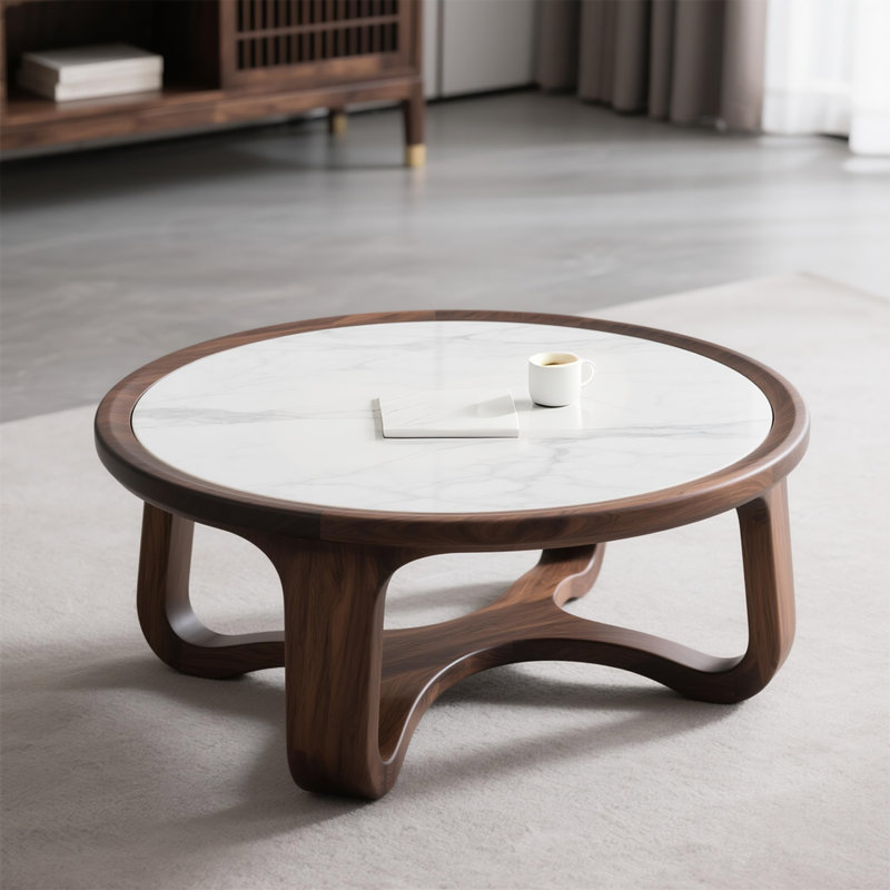 Black Walnut Rock Panel Round Coffee Table, 17.7" H x 35.4" L x 35.4" W