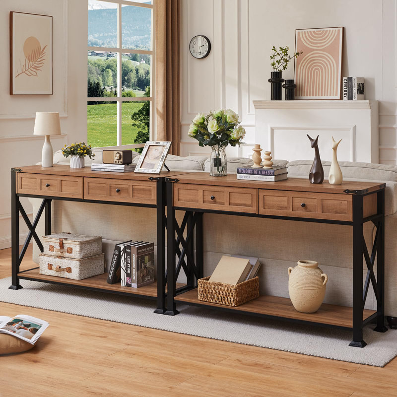 Console rustique avec 2 tiroirs
