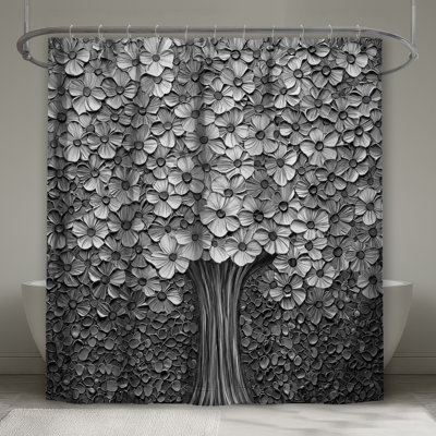 Rideau de douche monochrome à motif floral extra long
