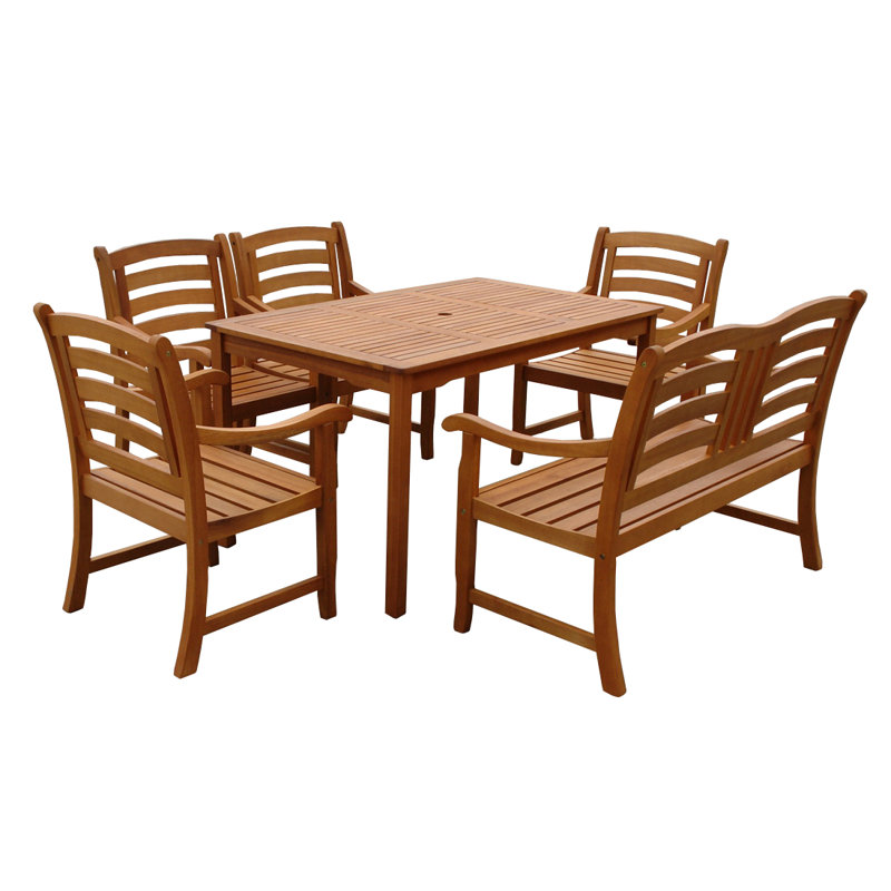 Izaguirre 6 - Person Wood Patio Dining Set with Rectangular Table