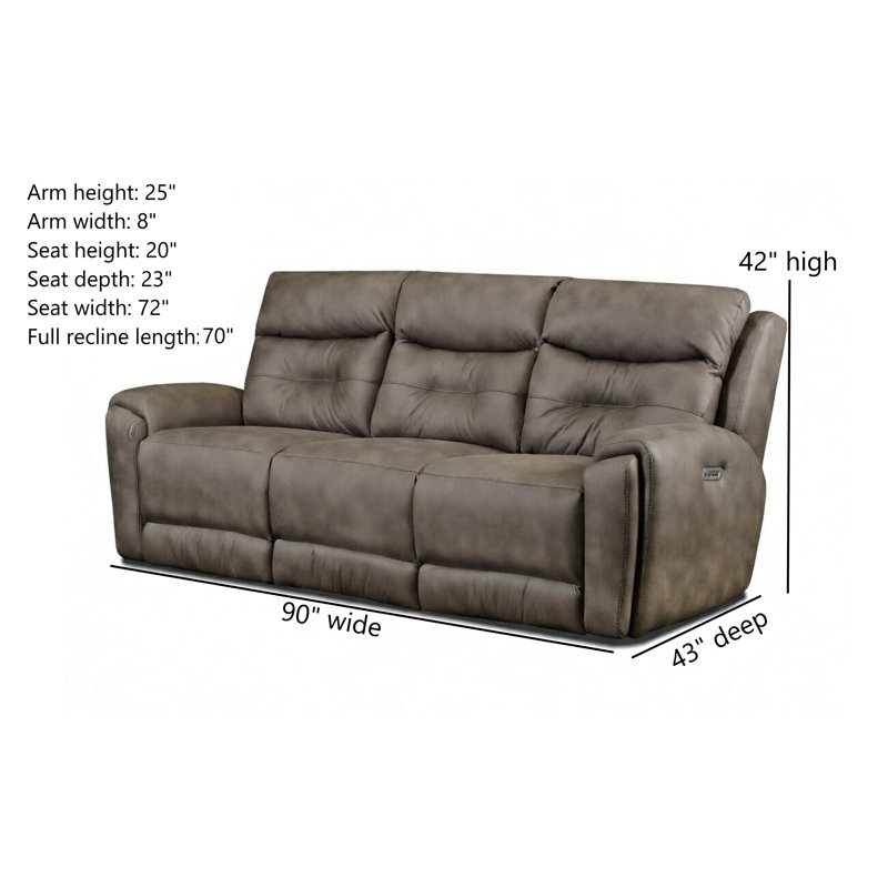 90'' Triple Power Reclining Sofa, Tan  Polyester Blend